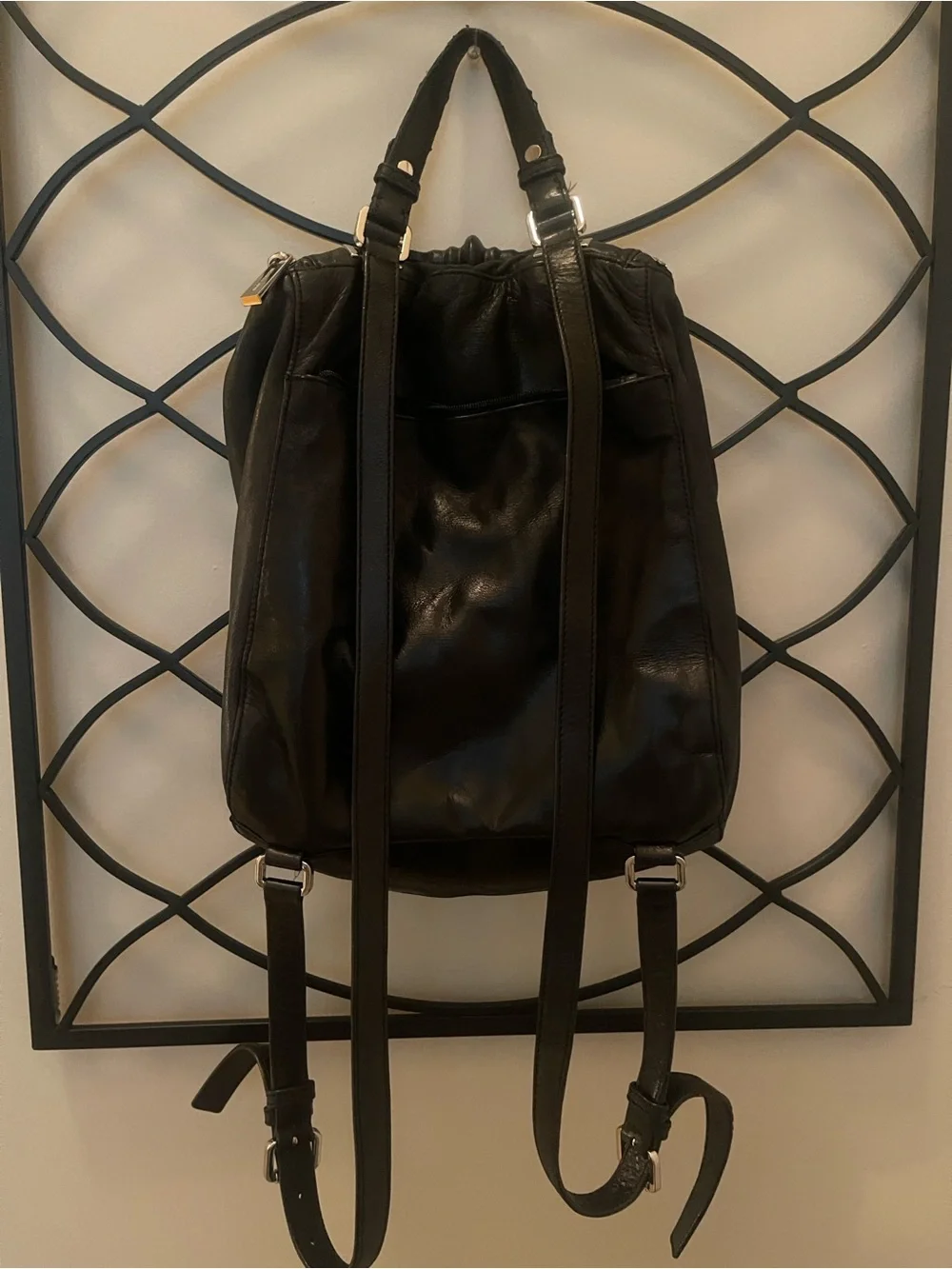 Michael Kors Black Leather Backpack with Silver Hardware